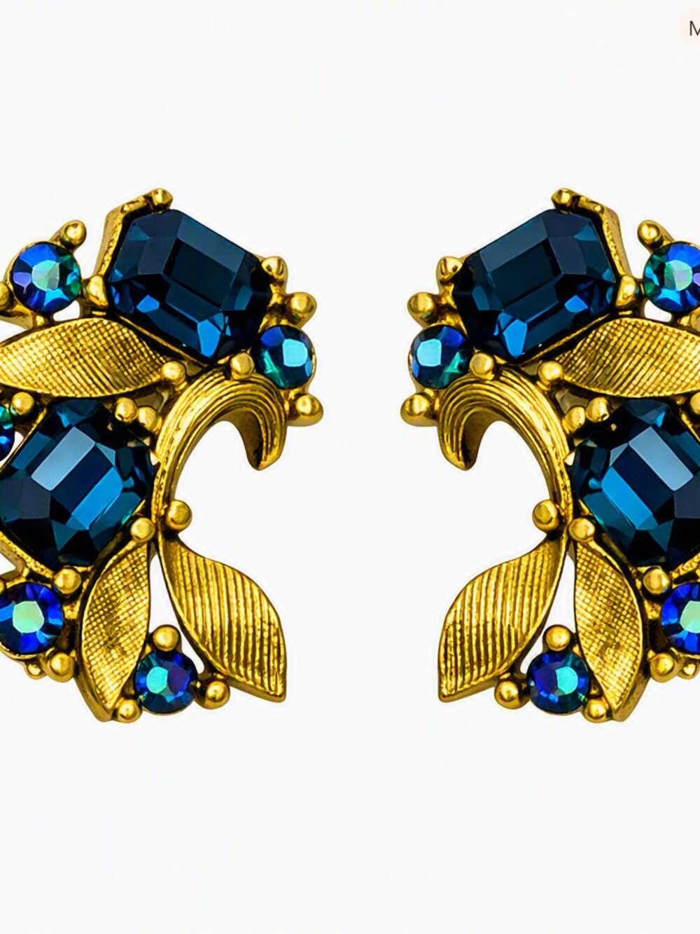 Vintage Lisner Blue Aurora Rhinestone Clip Earrings